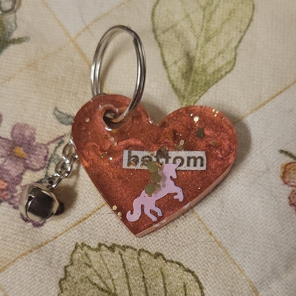 Handmade Resin Heart "Bottom" Unicorn Keychain And Bell Purse Charm Key Chain